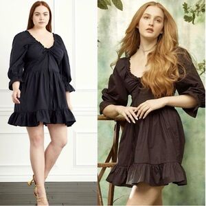Hill House Samantha Nap Dress Black Long Sleeve Ruffle Mini Size Medium